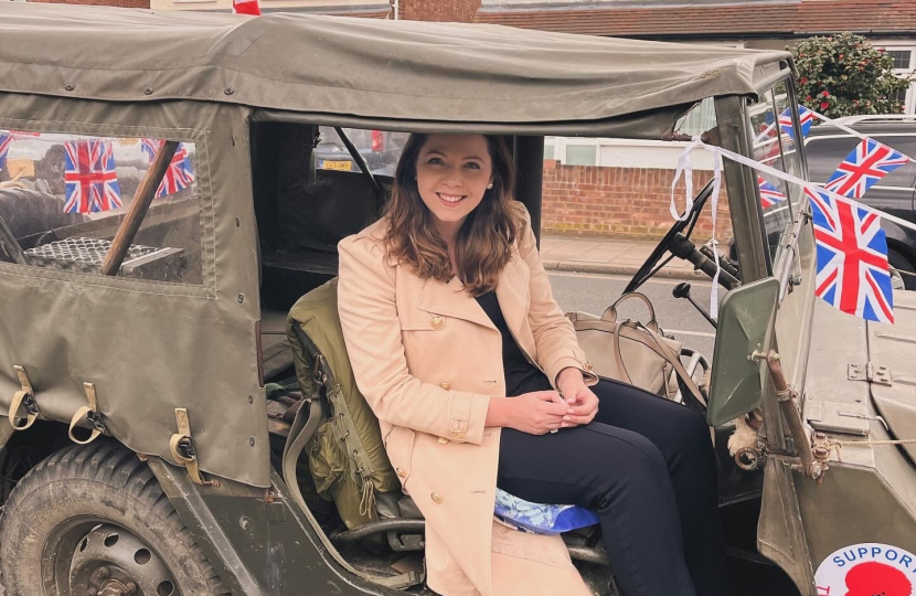 Laura Blumenthal in an old army vehicle