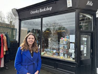 Laura Blumenthal outside Osterley Books