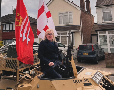 Susan Hall in a Scout vehicle